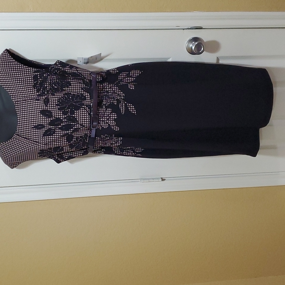 Sleeveless Black and Blush Floral Sheath Dress